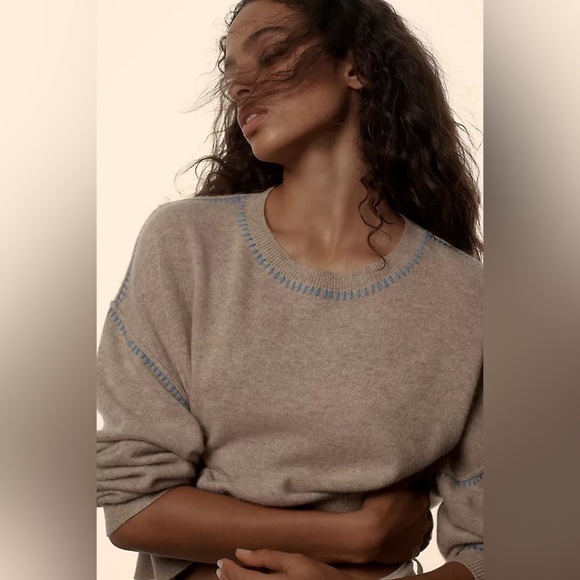 Anthropologie Sweaters - NWT new large Anthropologie pilcro Alani whipstitch cropped cashmere sweater tan